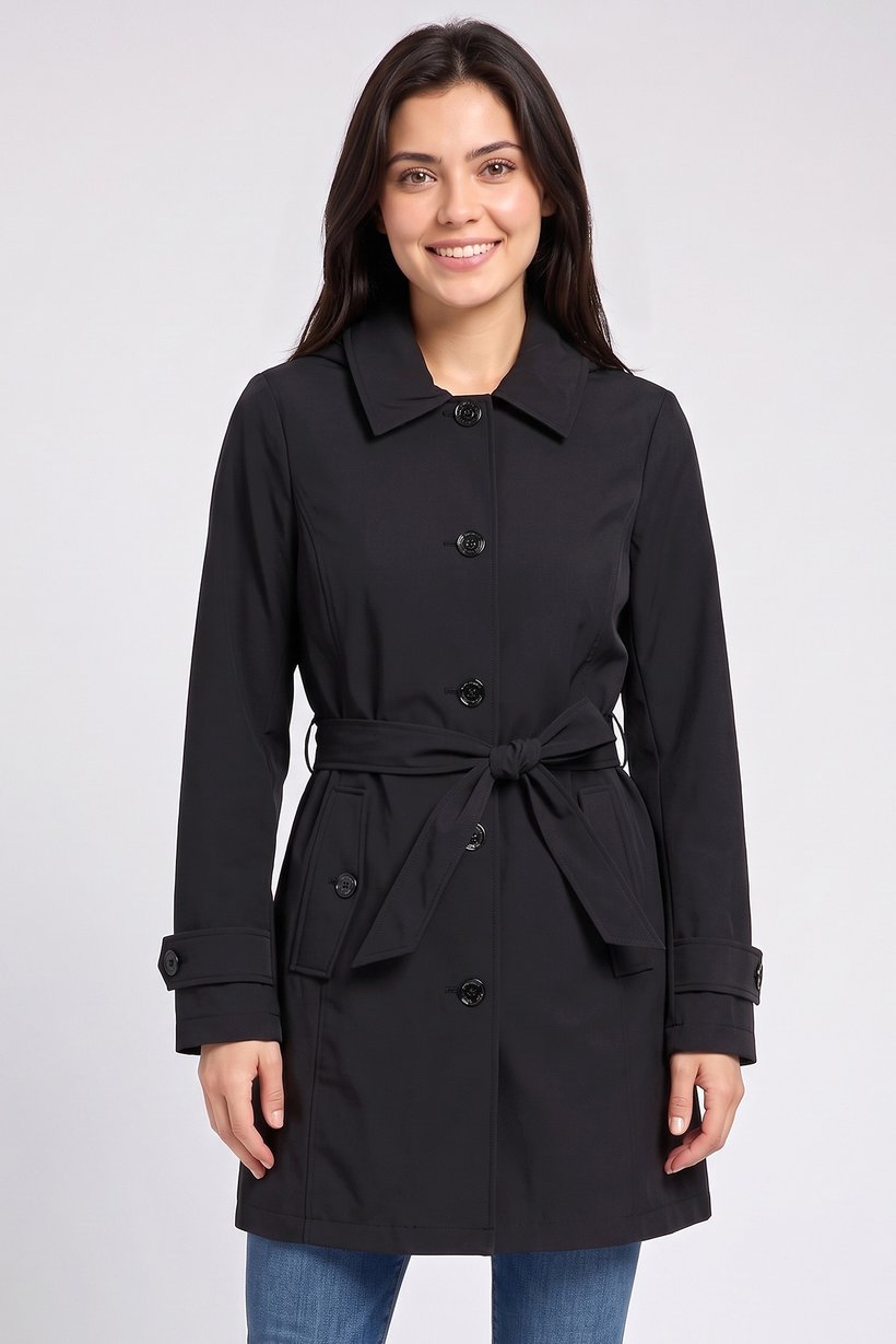 Women Plain Trench Coat, Black