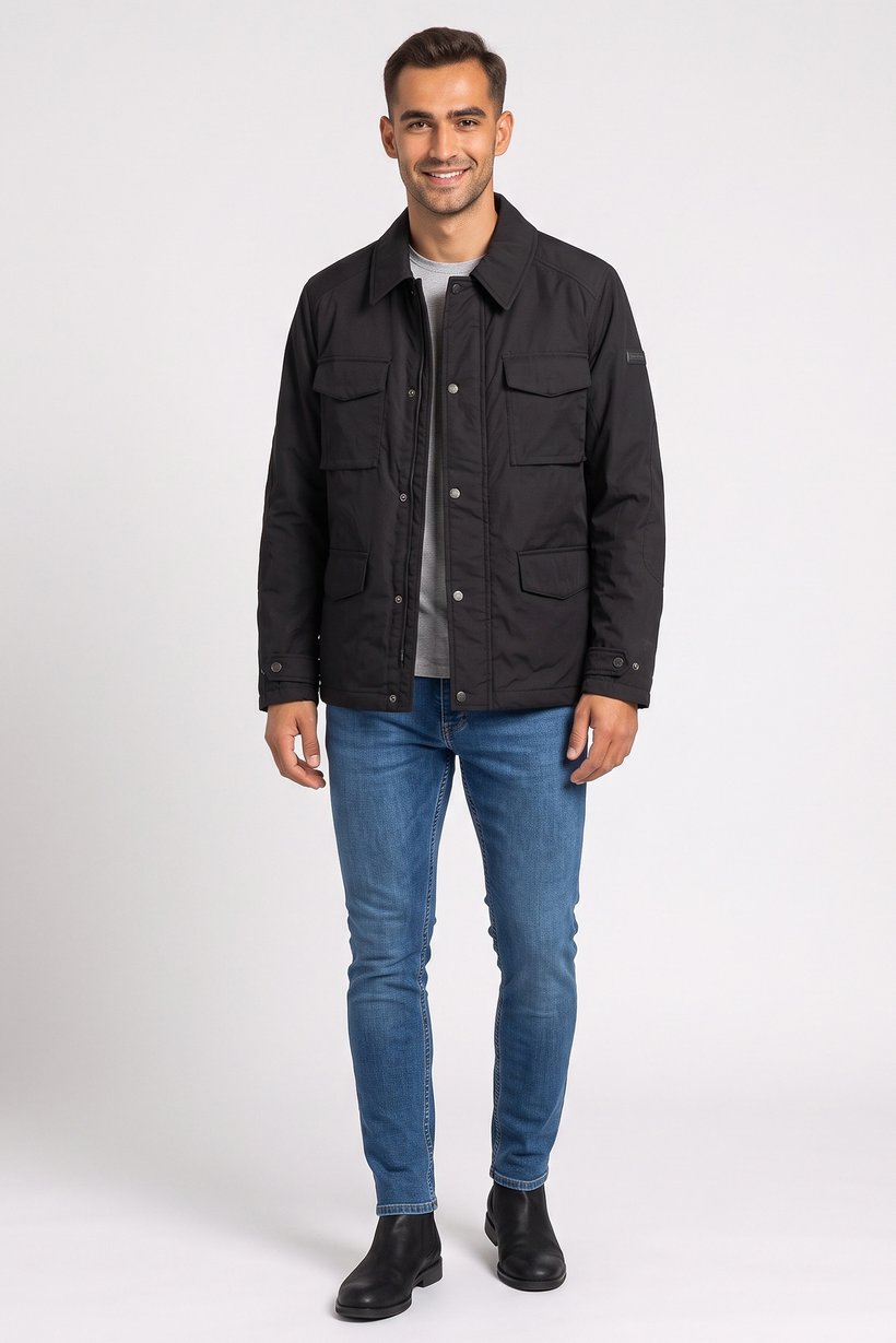 Women Plain Shirt Jacket, Black