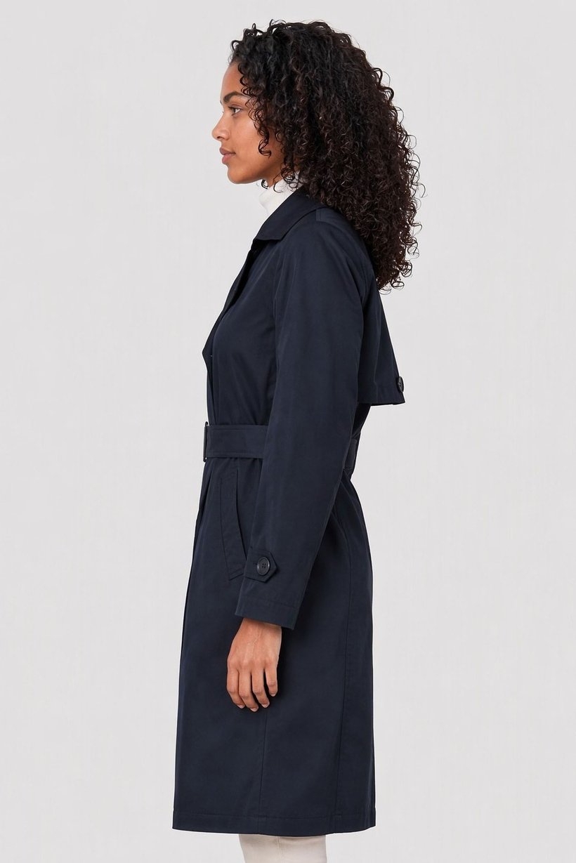 Women Plain Bleted Trench Coat, Dark Navy