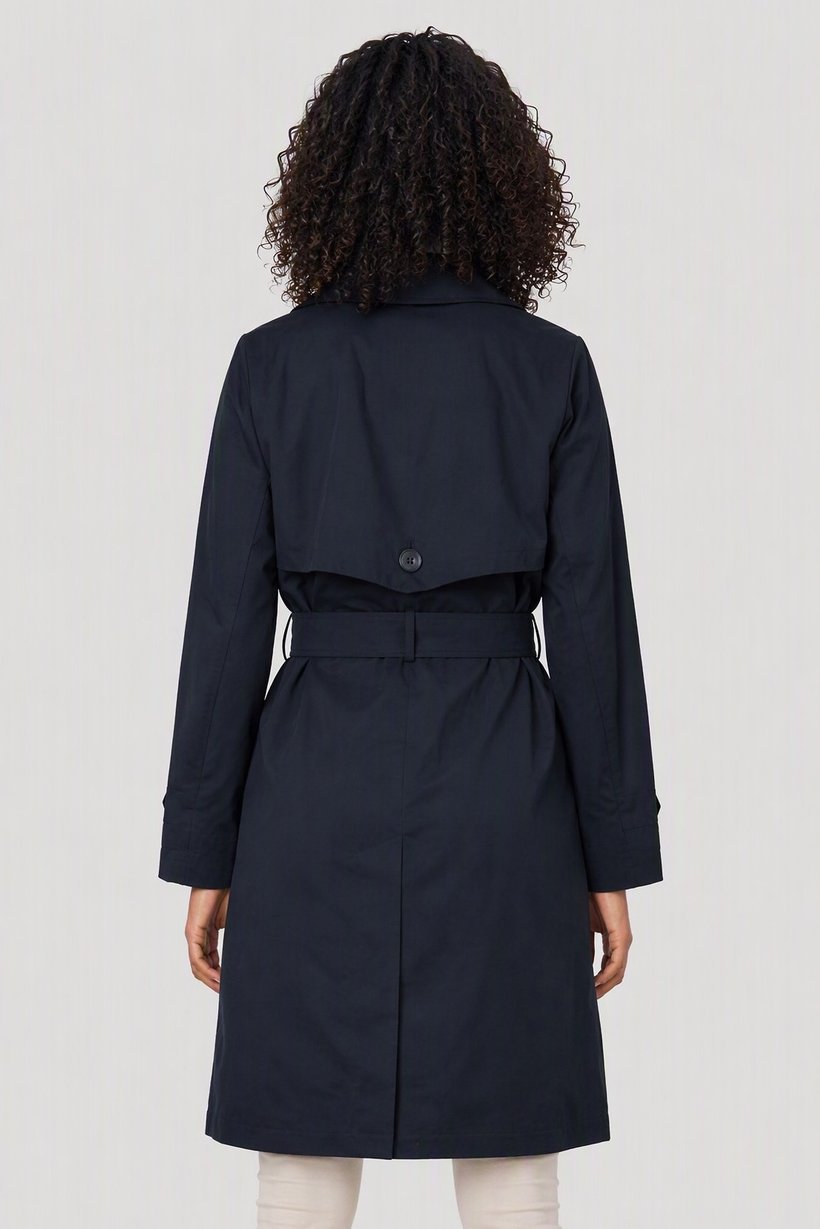 Women Plain Bleted Trench Coat, Dark Navy