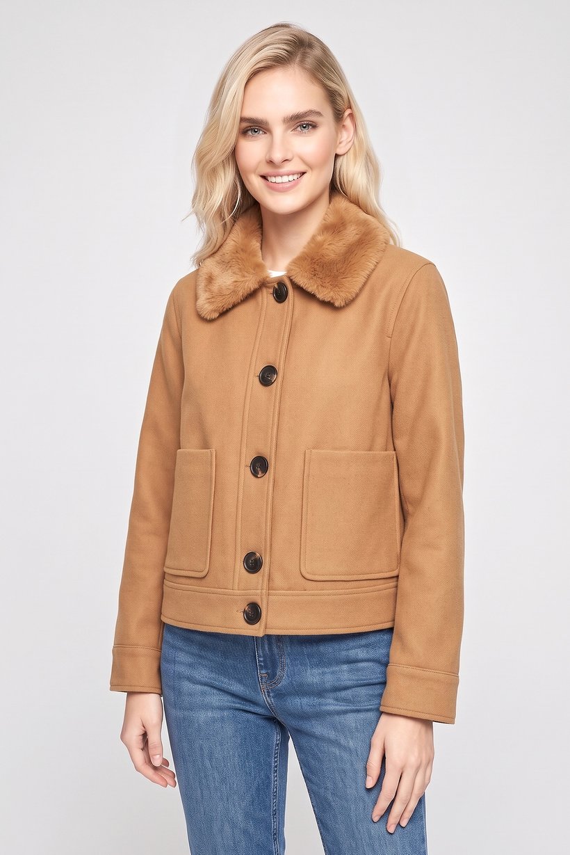 Women Long Sleeve Textured Jacket Shirt, Brown