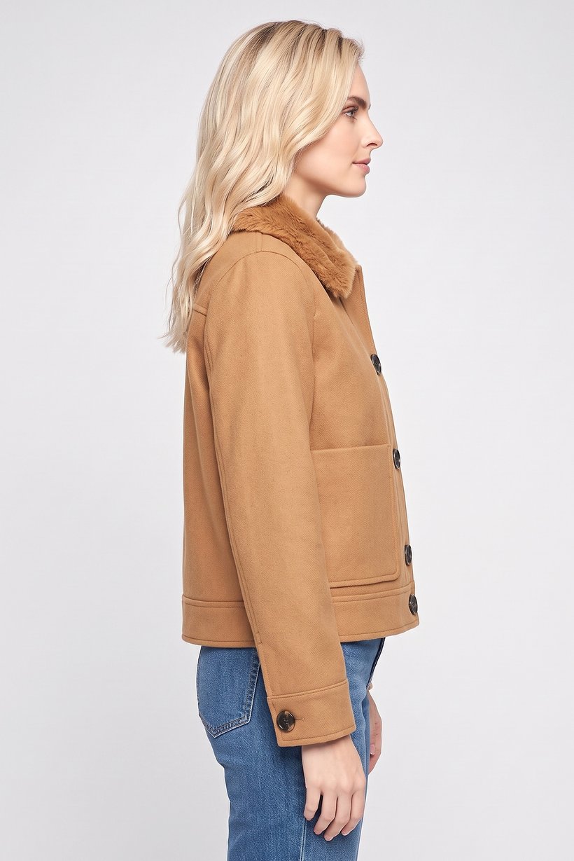 Women Long Sleeve Textured Jacket Shirt, Brown