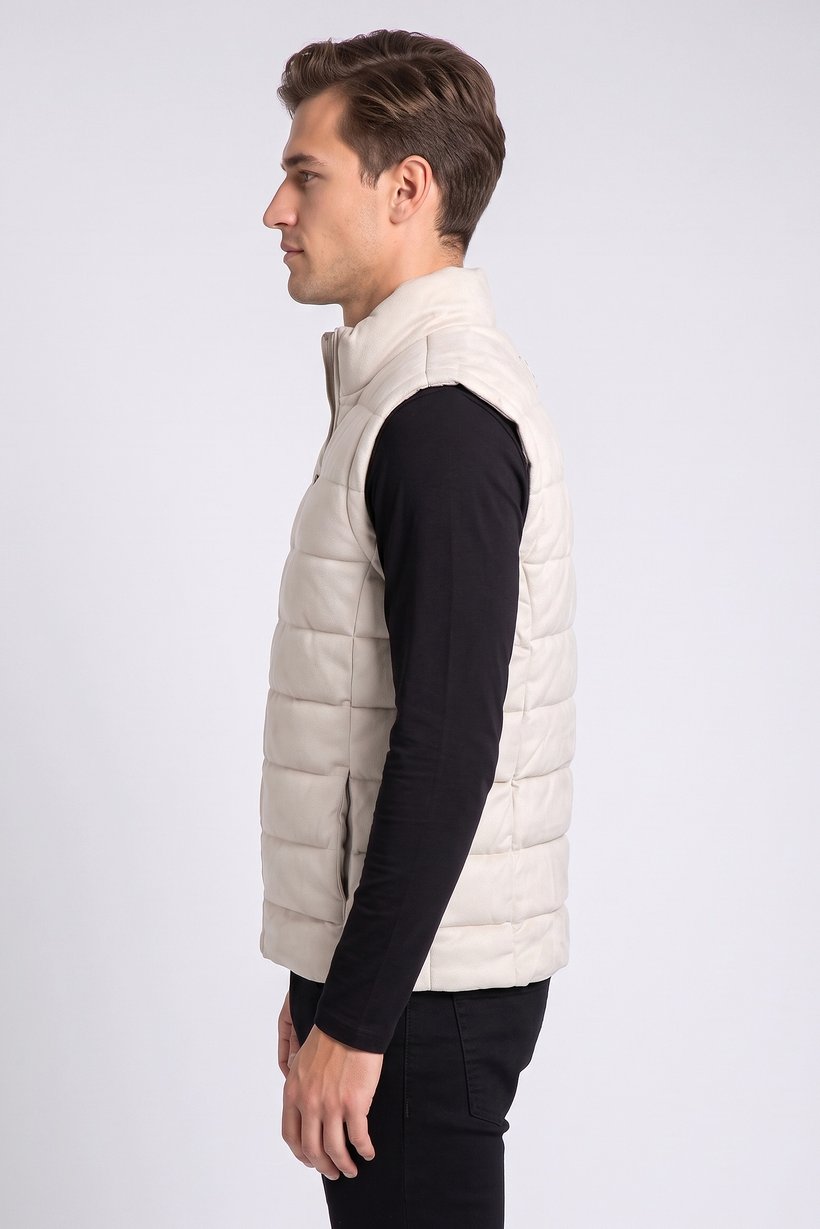 Men Quilted Puffer Vest Jacket, Beige