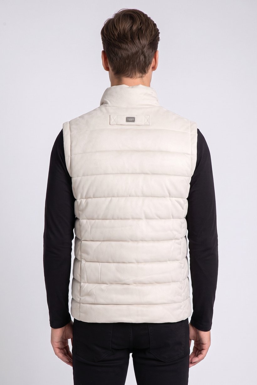 Men Quilted Puffer Vest Jacket, Beige