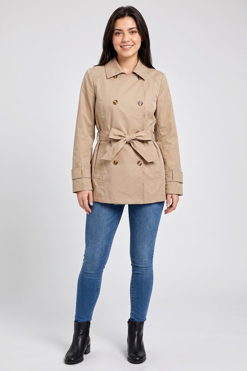 Women Solid Trench Coat, Beige