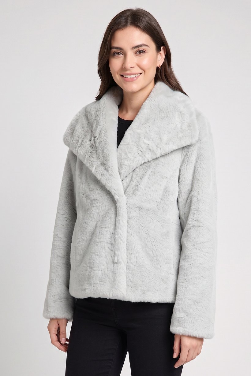 Women Faux Fur Sherpa Jacket, Grey