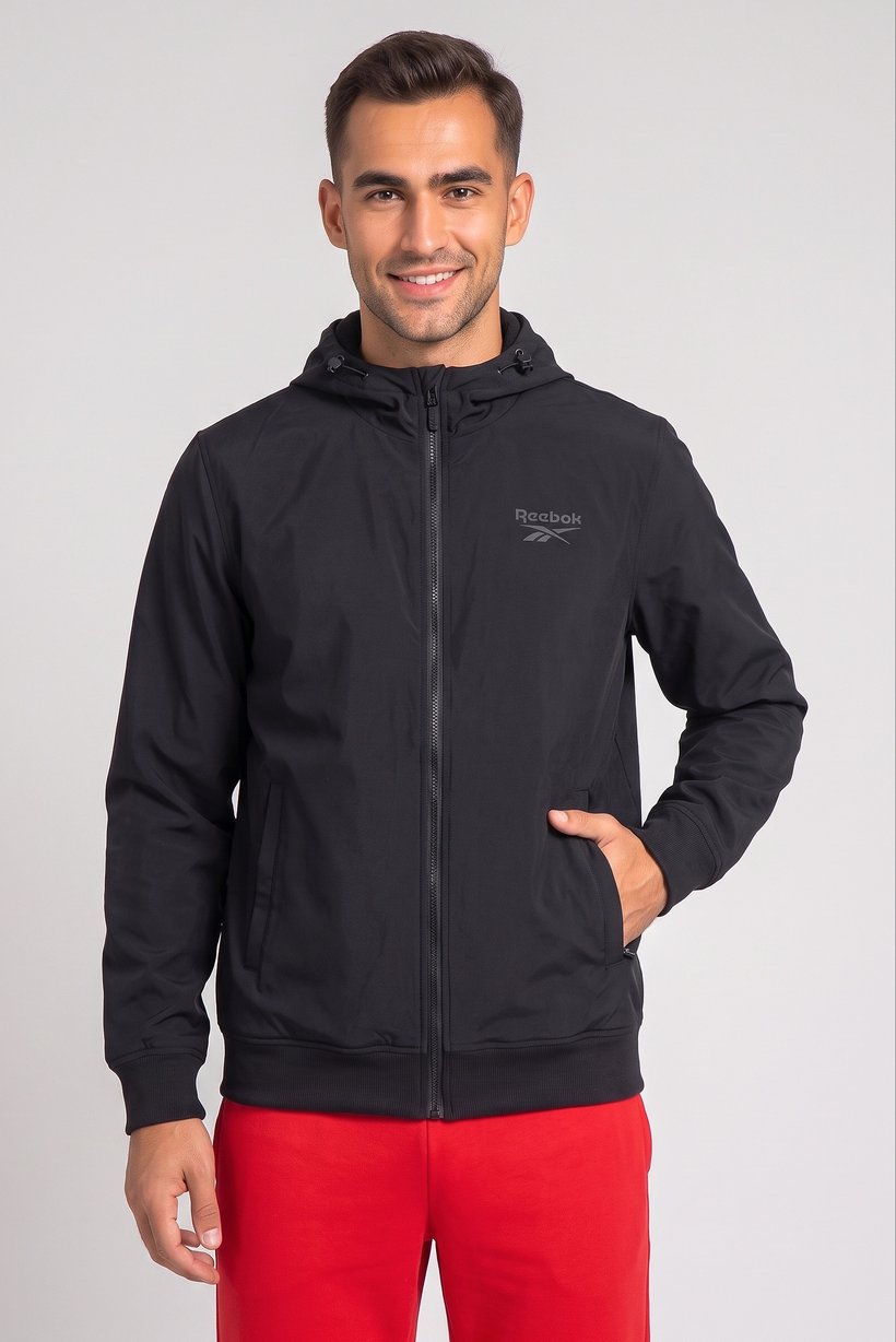 Men Sportswear Fit Long Sleeve Outdoor Jacket, Black