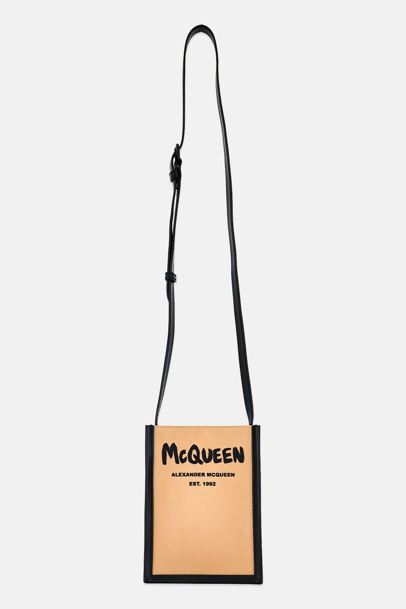Men Brand Logo Crossbody Bags, Beige
