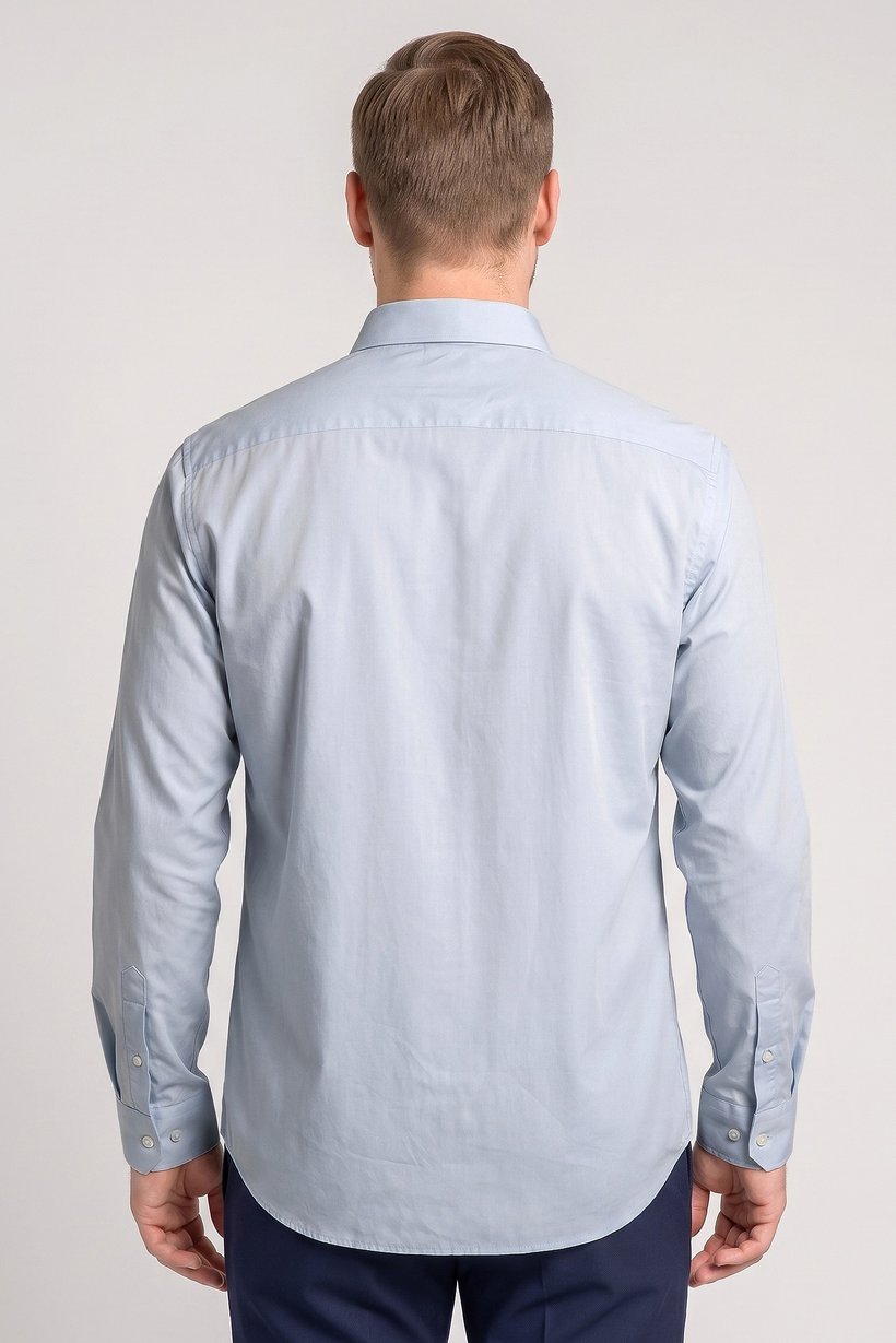Men Slim Fit Embroidered Logo Long Sleeve Casual Shirt, Light Blue