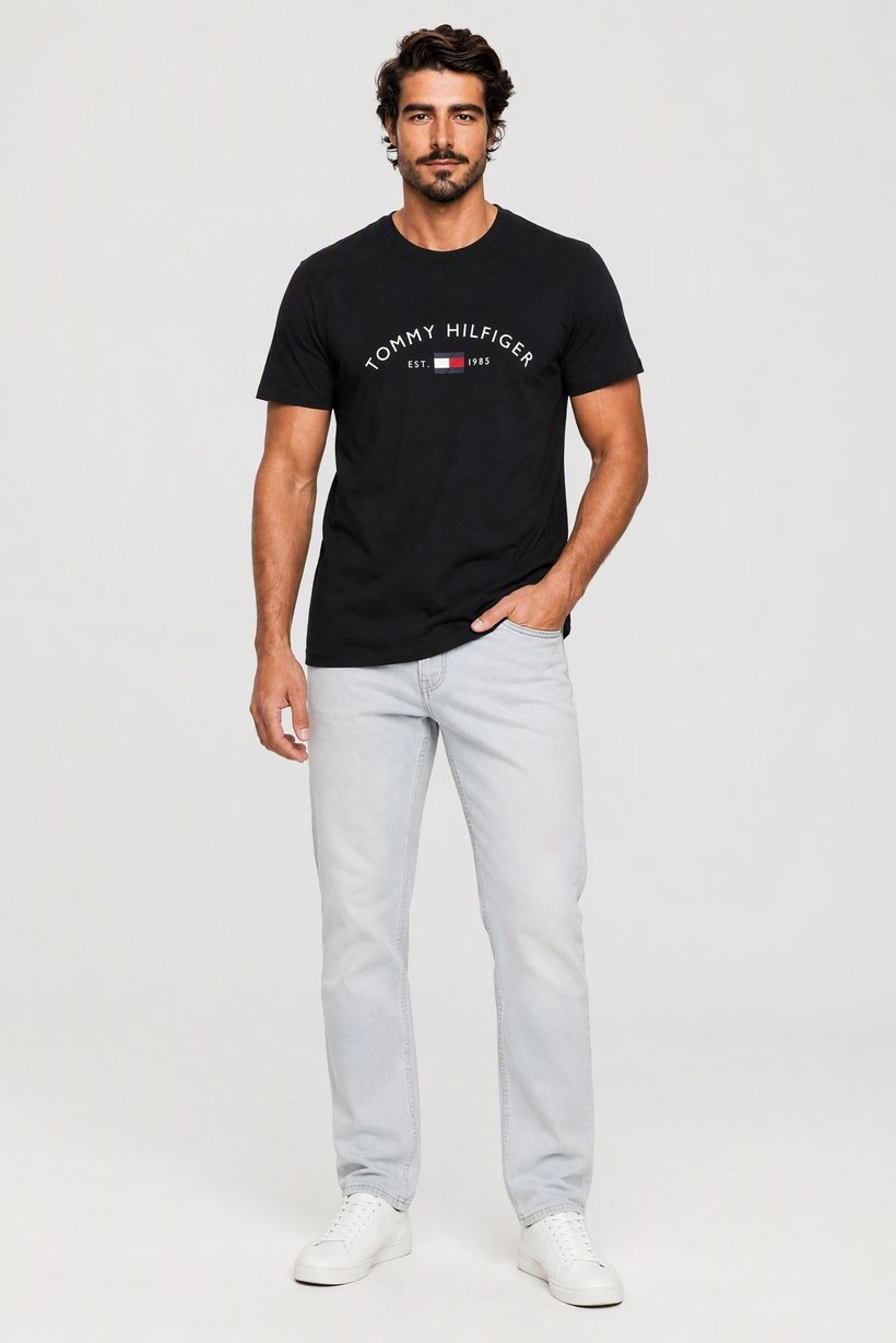 Men Crew Neck Short Sleeve Brand Logo T-Shirt, Black
