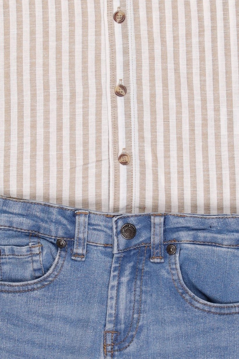 Kids Boy 2 Pieces Stripe Shirt And Jeans Set, Multiolor