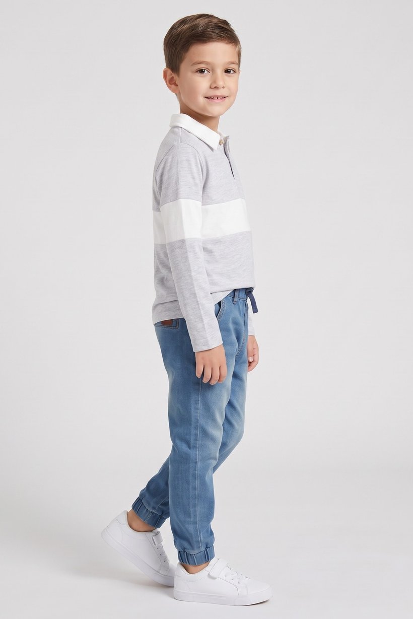 Toddlers Boy 2 Pieces Two Tone Polo Shirt And Jeans Set, Multicolor