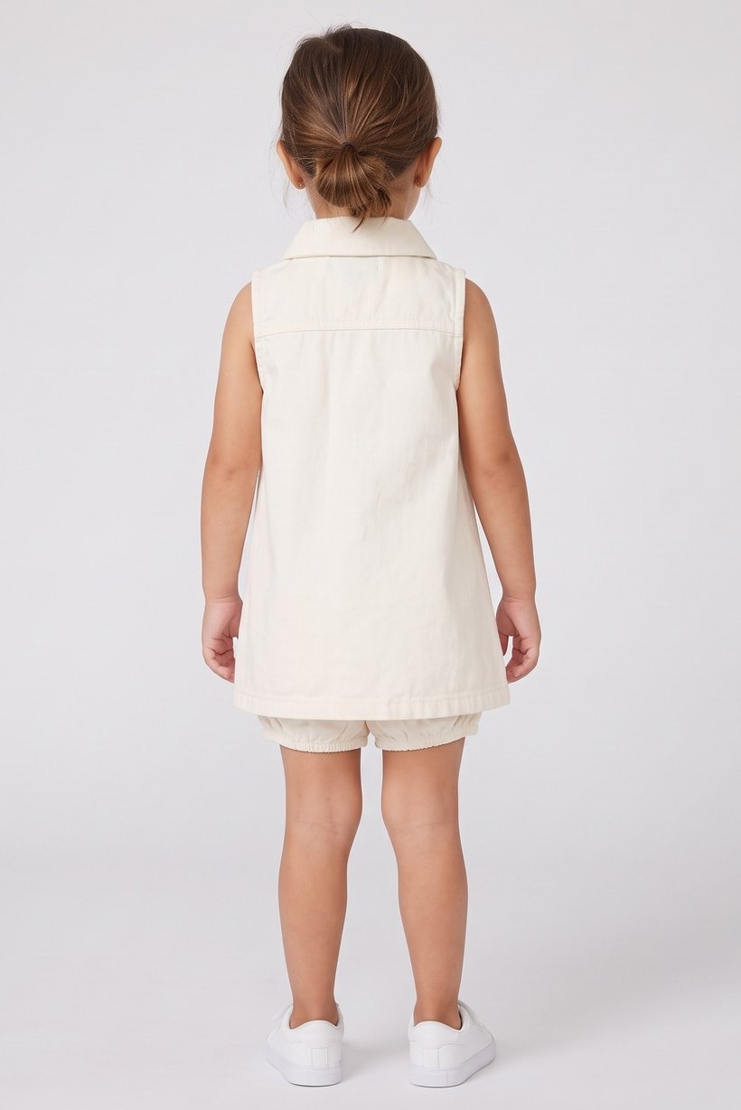 Toddlers Girl 2 Pieces Embroidered Denim Dress And Bottom Set, Off White