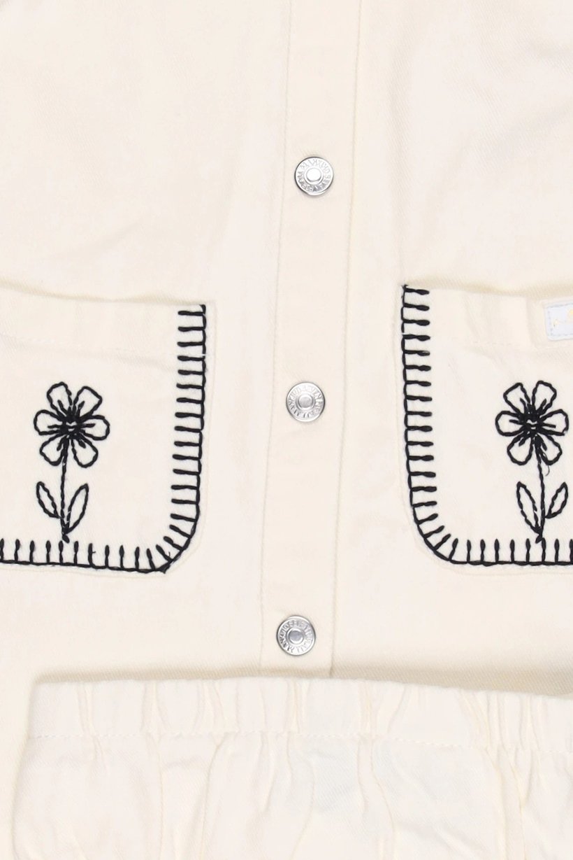 Toddlers Girl 2 Pieces Embroidered Denim Dress And Bottom Set, Off White