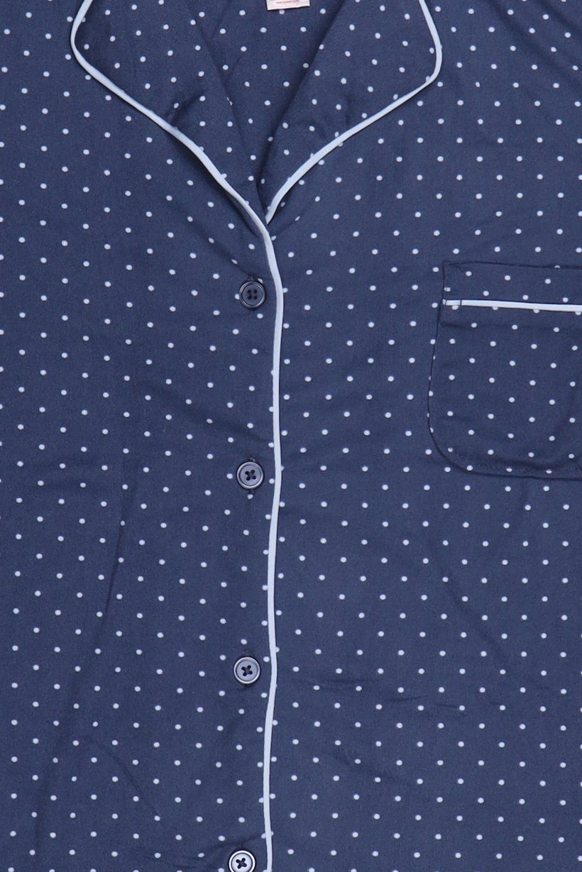 Women 2 Pcs Polka Dot Top And Bottom Pyjama Set, Blue