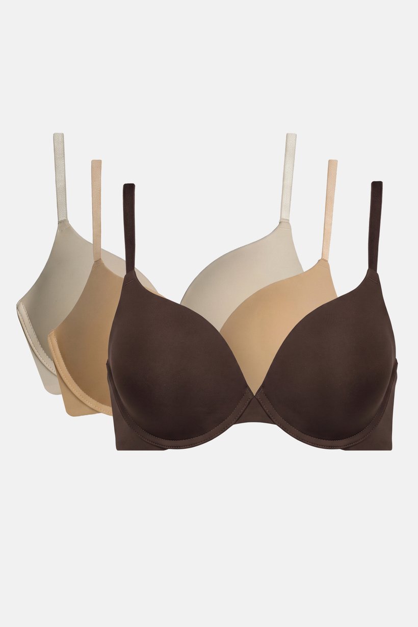 Essentials By Rene Rofe Women 3 Pcs Solid Padded Push Up Bra, Multicolor