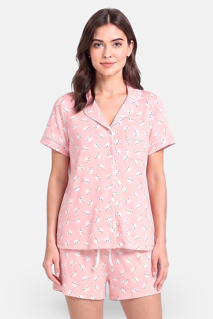 Women 3 Pcs Allover Print Top And Pant With Shorts Pajama Set, Multicolor