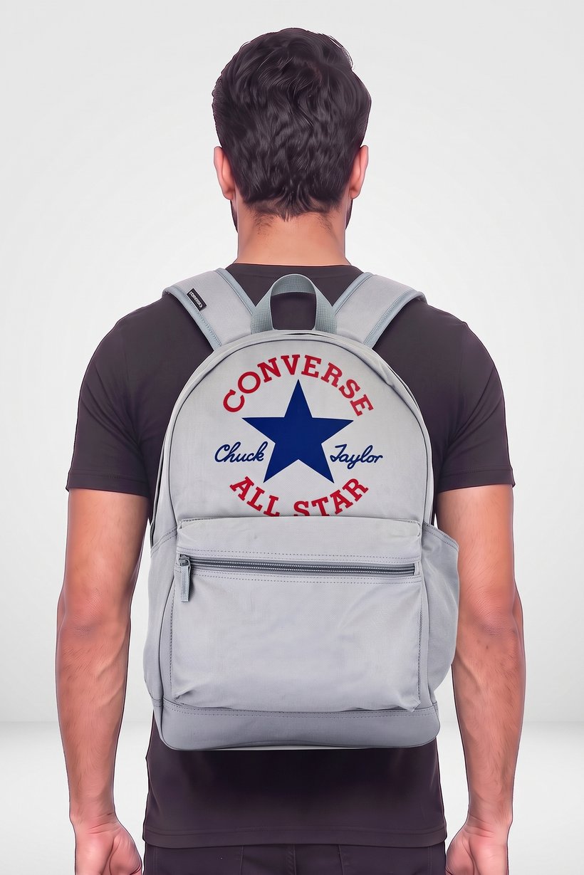 Men Brand Logo Backpack, Grey