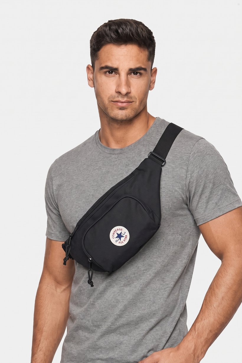 Men Brand Logo Fanny Bag, Black