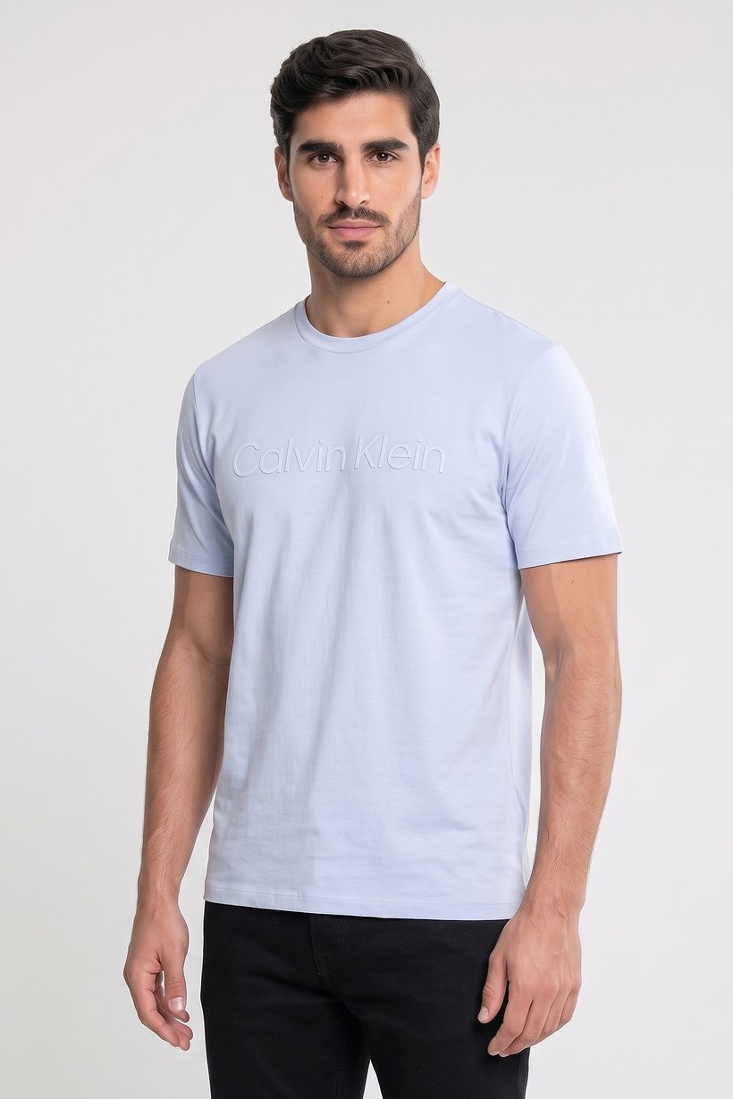 Calvin Klein Jeans Men Crew Neck Short Sleeve Brand Logo T-Shirt, Misty Blue
