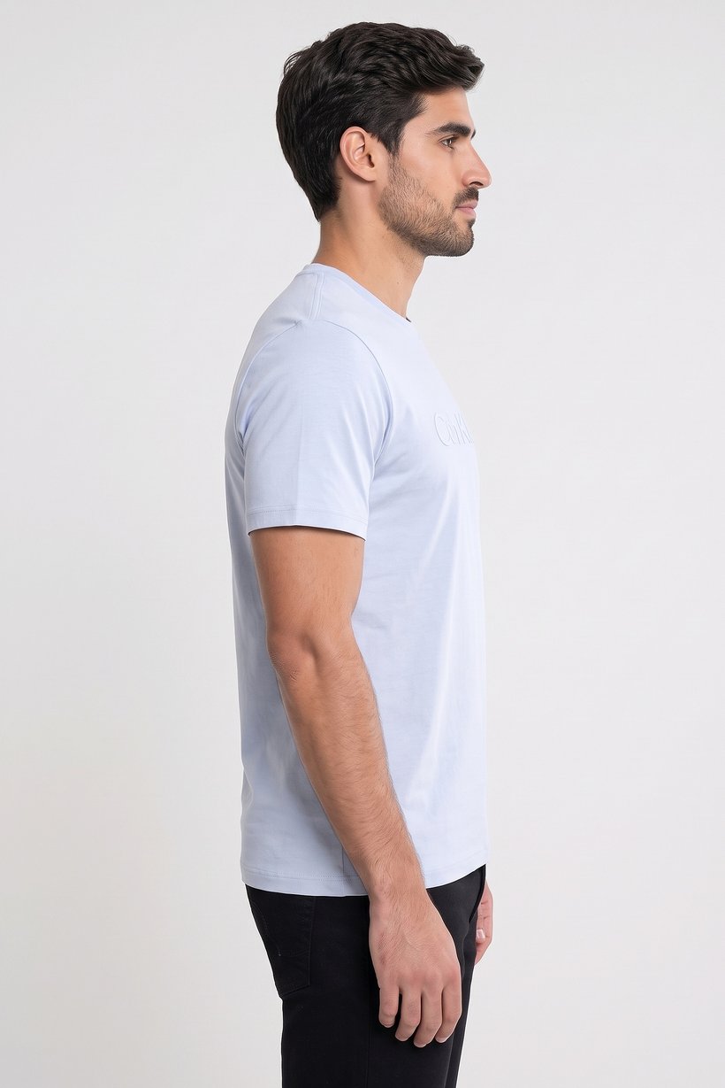 Calvin Klein Jeans Men Crew Neck Short Sleeve Brand Logo T-Shirt, Misty Blue