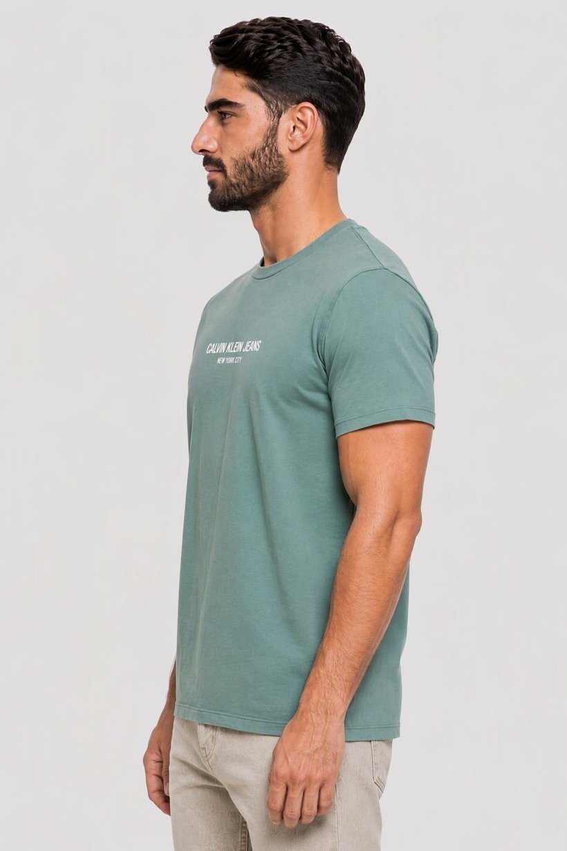 Calvin Klein Jeans Men Crew Neck Short Sleeve Brand Logo T-Shirt, Wash Green