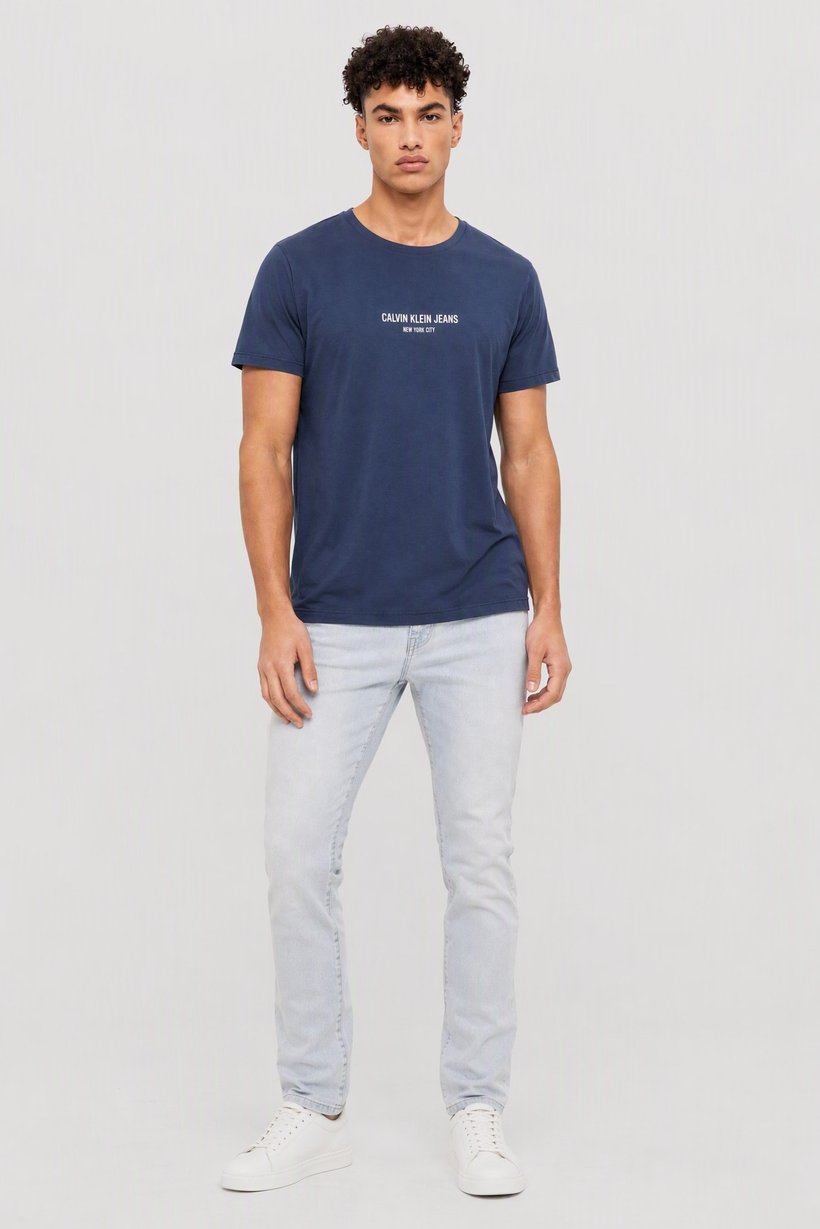 Calvin Klein Jeans Men Crew Neck Short Sleeve Brand Logo T-Shirt, Slate Blue