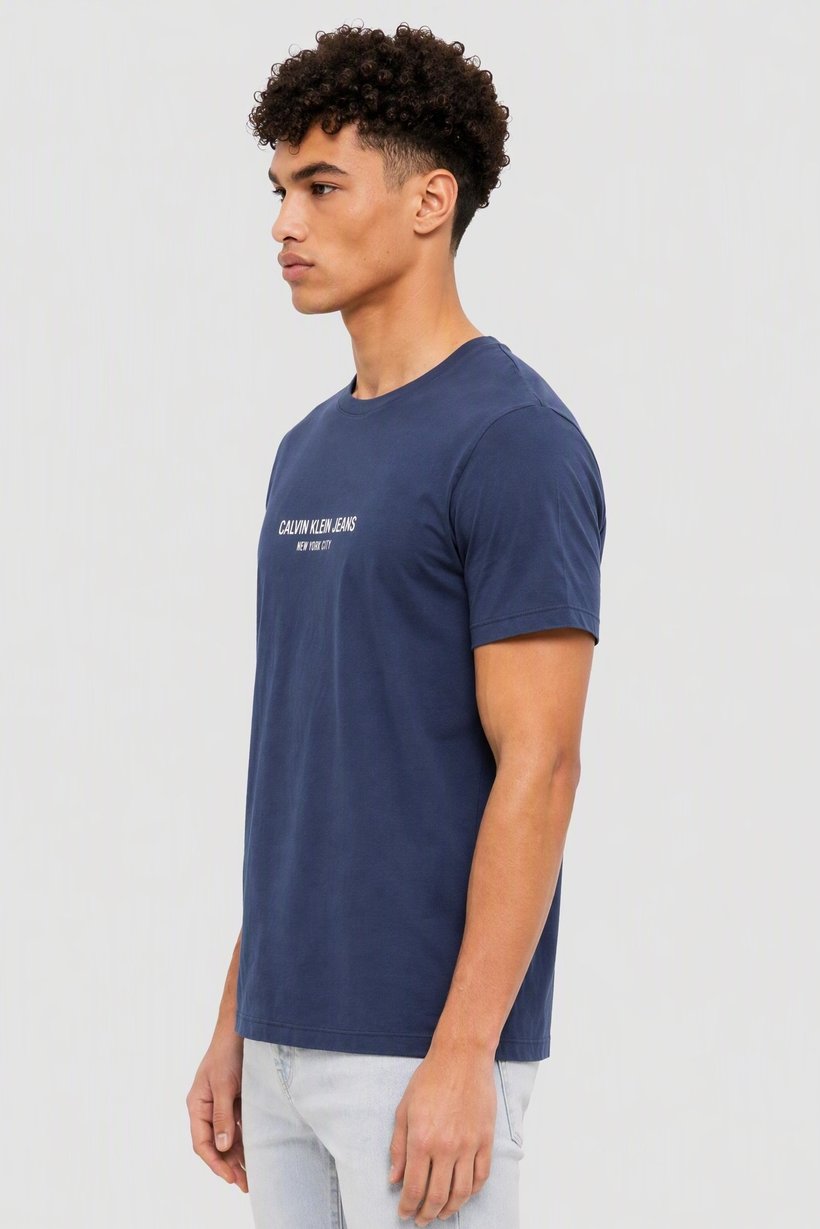 Calvin Klein Jeans Men Crew Neck Short Sleeve Brand Logo T-Shirt, Slate Blue
