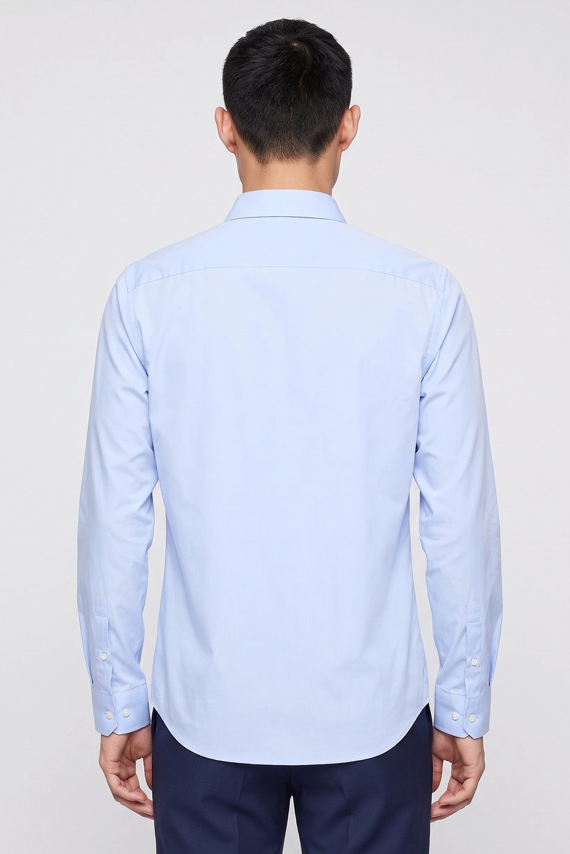 Men Slim Fit Embroidered Logo Long Sleeve Casual Shirt, Light Blue