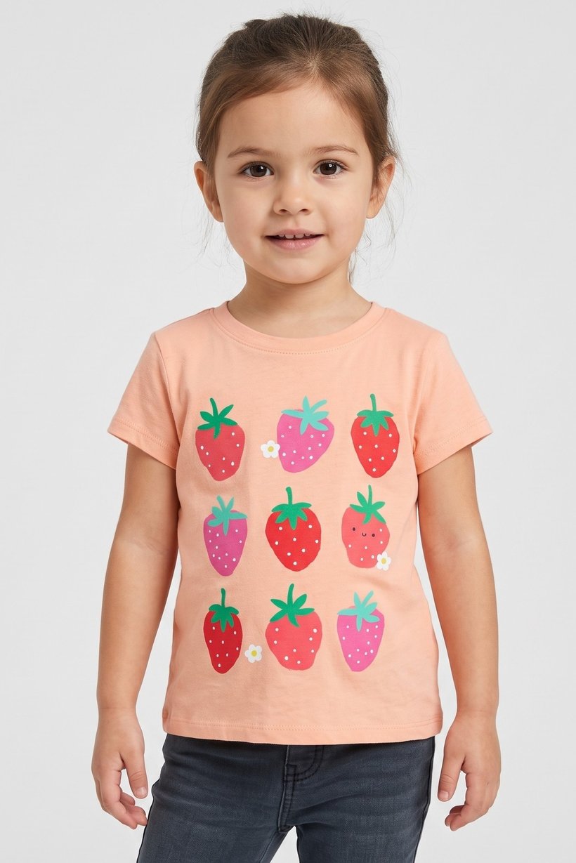 Toddlers Girl Short Sleeve Graphic Print Top, Peach
