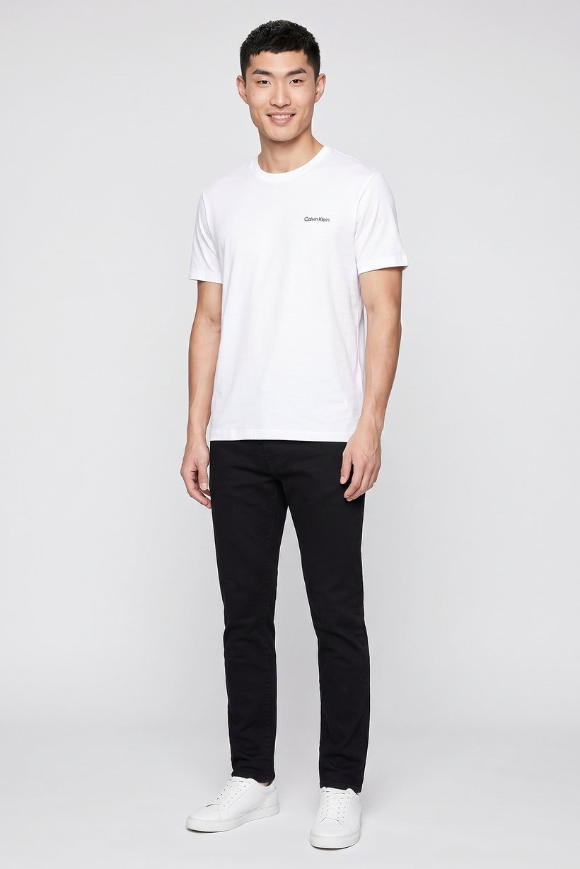 Men Crew Neck Short Sleeve Brand Logo T-Shirt, White