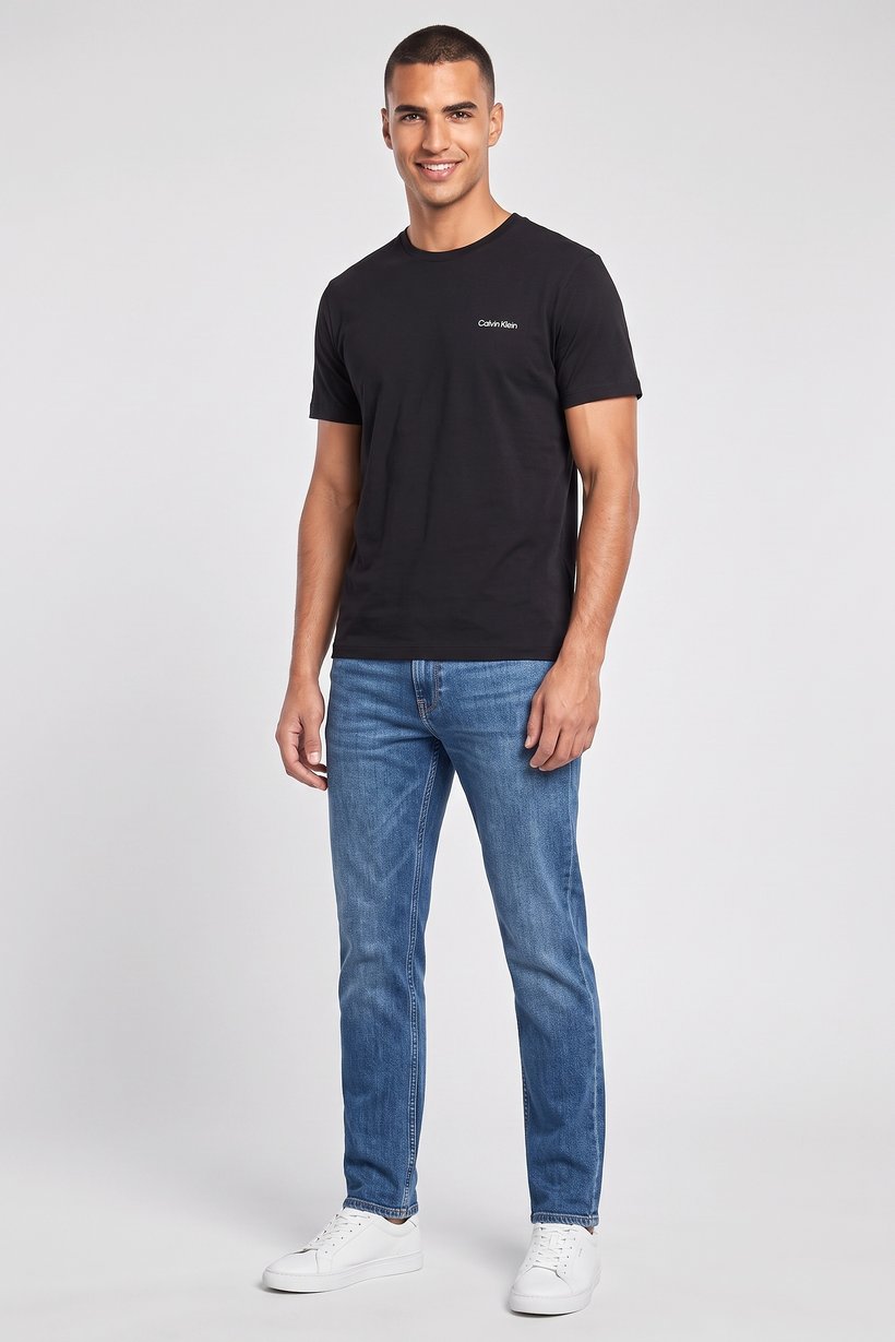 Men Crew Neck Short Sleeve Brand Logo T-Shirt, Black
