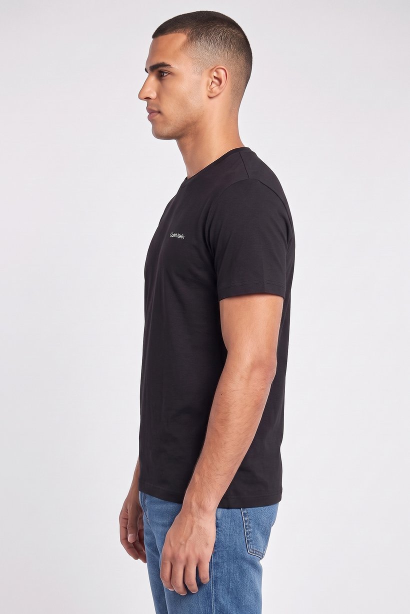 Men Crew Neck Short Sleeve Brand Logo T-Shirt, Black
