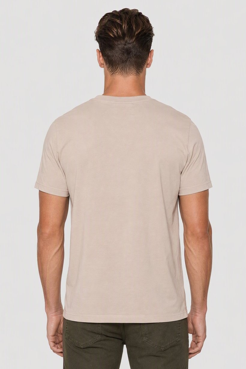 Men Crew Neck Short Sleeve Brand Logo T-Shirt, Beige