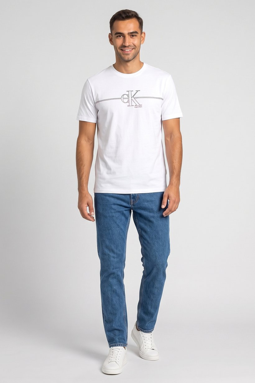 Calvin Klein Jeans Men Crew Neck Short Sleeve Brand Logo T-Shirt, White