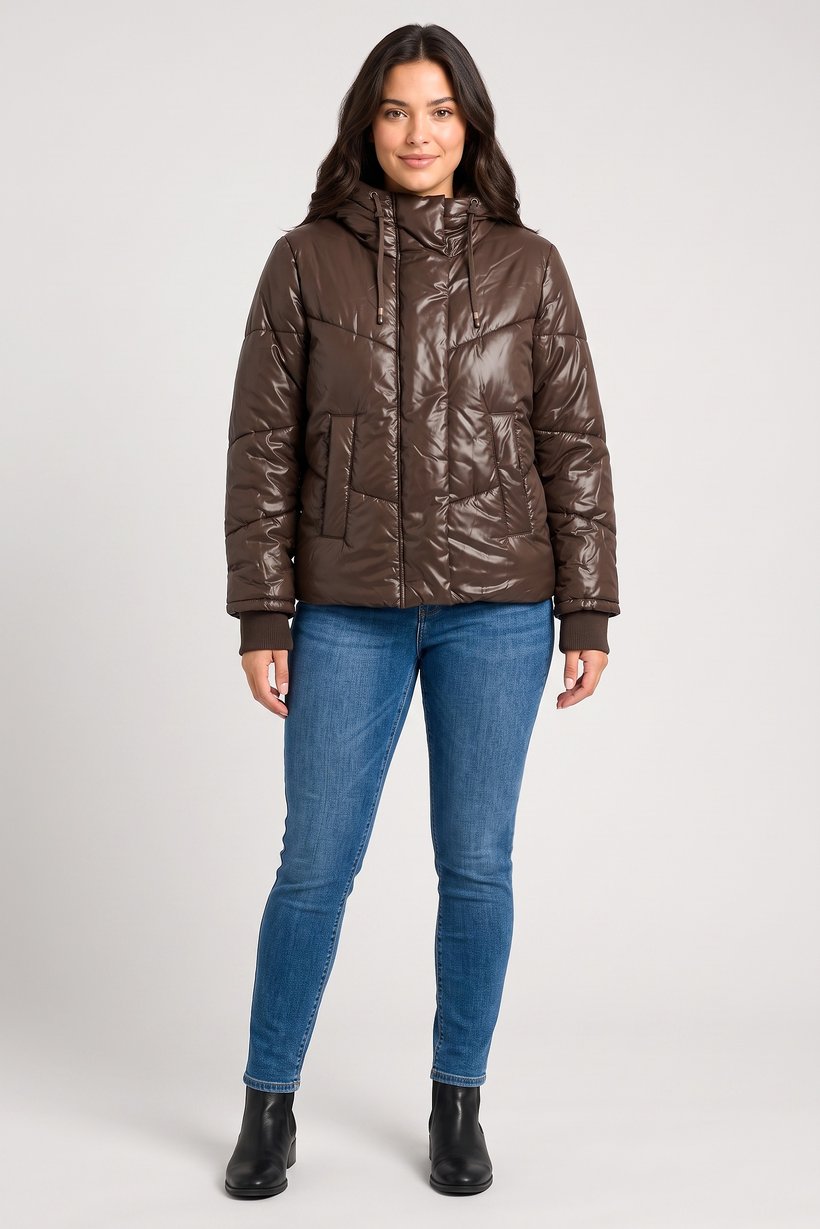 Women Quilted Puffer Jackets, Brown