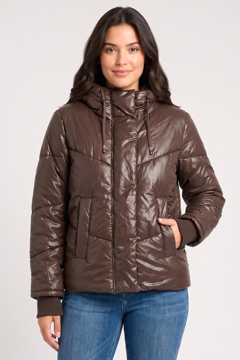 Women Quilted Puffer Jackets, Brown