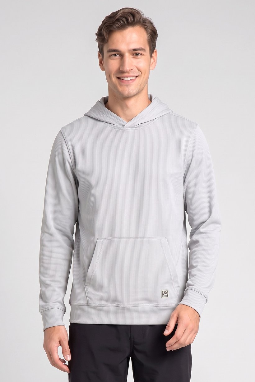 Men Brand Logo Long Sleeve Hoodie, Light Grey