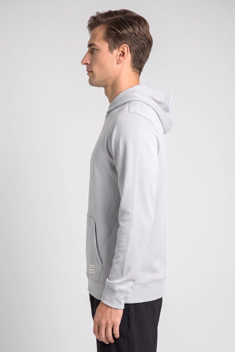Men Brand Logo Long Sleeve Hoodie, Light Grey