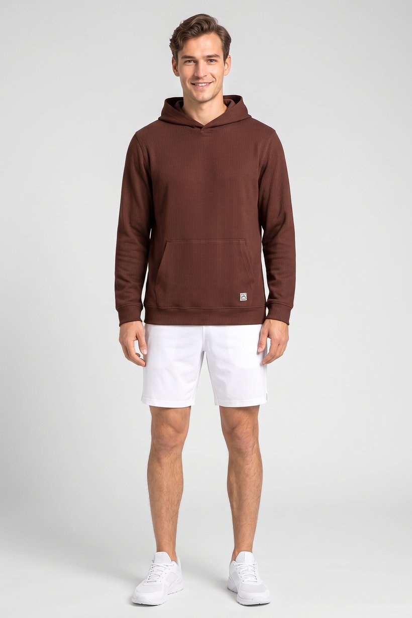 Men Sportswear Fit Long Sleeve Outdoor Hoodie, Chocolate Brown
