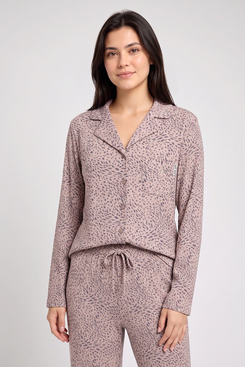 Women 2 Pcs Allover Print Short Sleeve Top And Pant Sleepwear Set, Multicolor