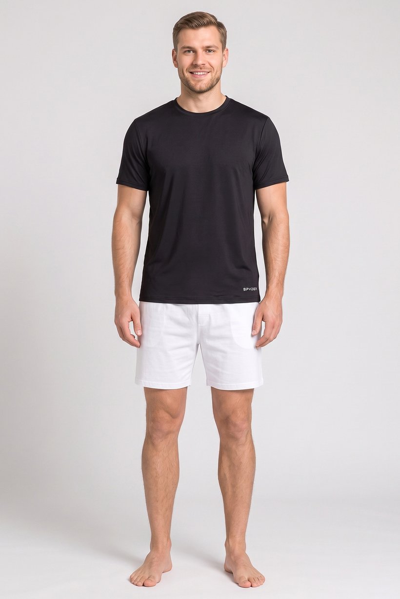 Men 3 Pcs Solid Short Sleeve Under Shirts, Black