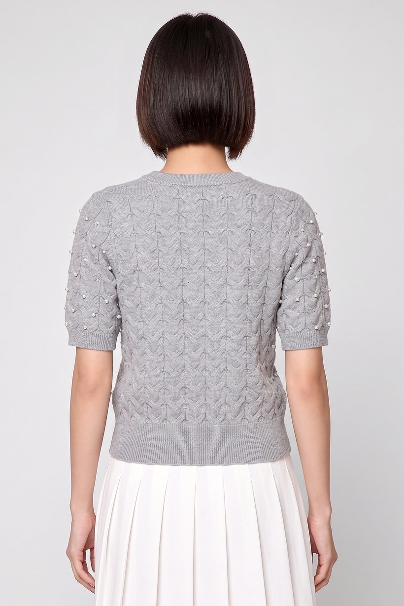 Women Crew Neck Textured Sweater, Grey