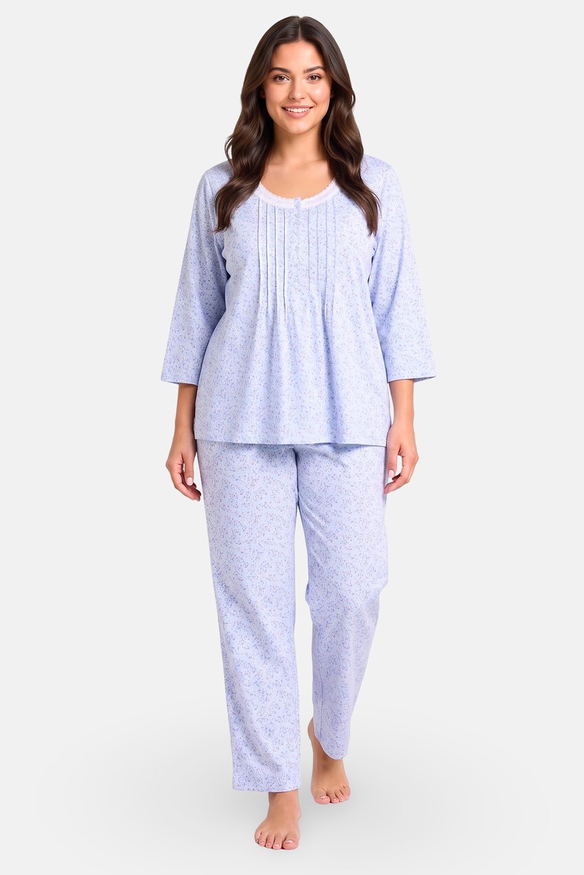 Women 2 Pcs Floral Print 3/4 Sleeeve Top And Bottom Pyjama Set, Multicolor