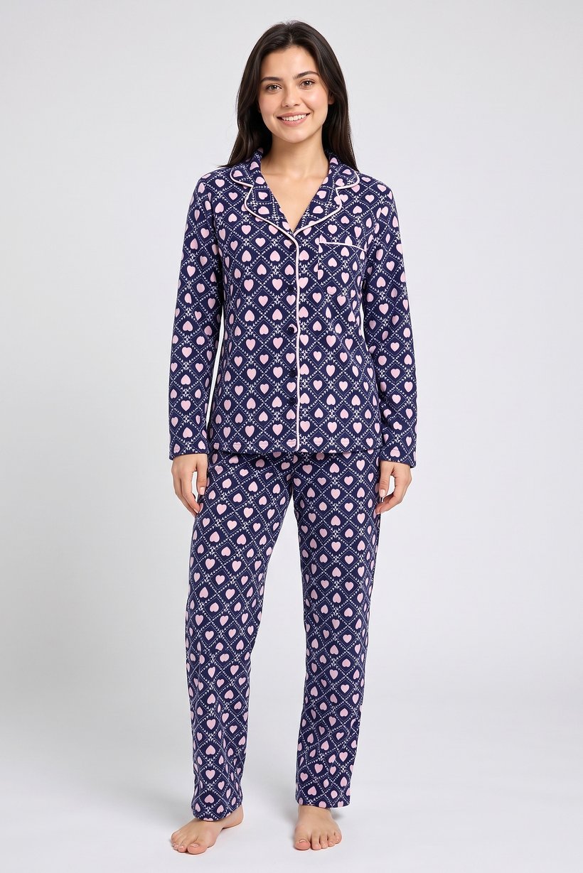 Women 2 Pcs Allover Print Long Sleeve Top And Pajama Bottom Sleepwear Set, Multicolor