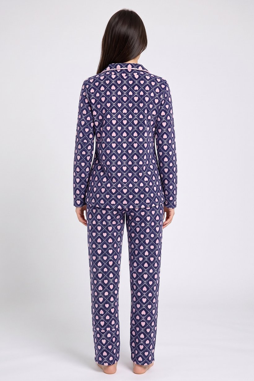 Women 2 Pcs Allover Print Long Sleeve Top And Pajama Bottom Sleepwear Set, Multicolor