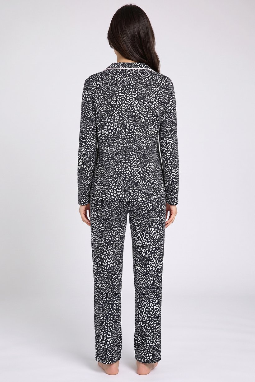 Women 2 Pcs Allover Print Long Sleeve Top And Pajama Bottom Sleepwear Set, Multicolor