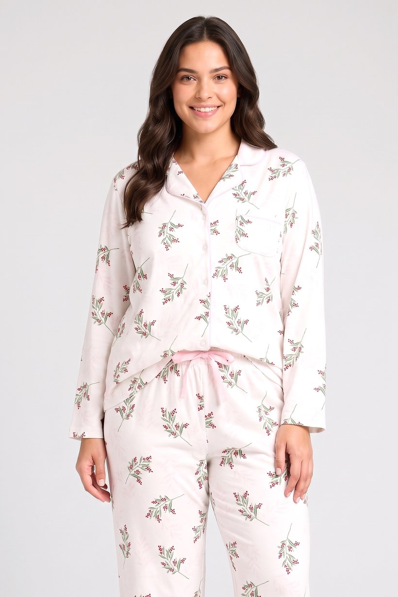 Women 2 Pcs Floral Print Long Sleeve Pyjama Top And Pants Set, Multicolor
