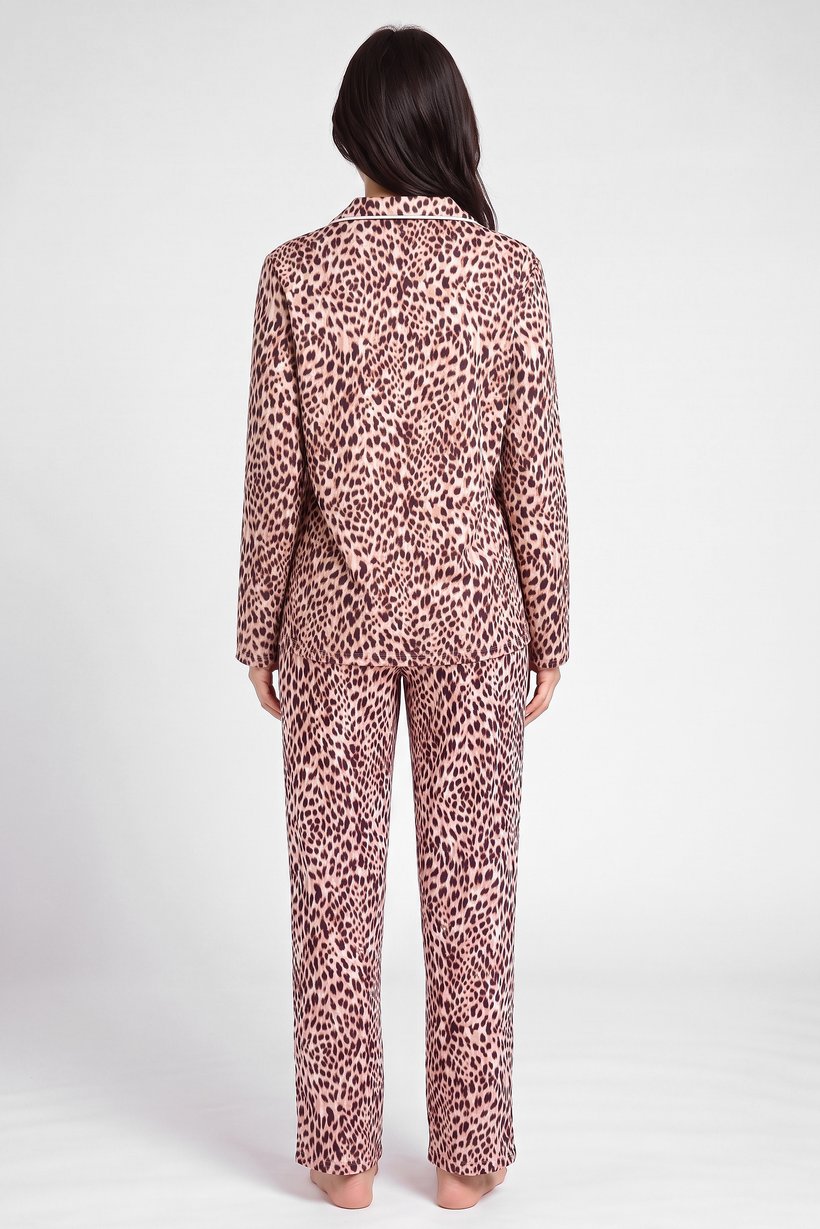 Women 2 Pcs Animal Print Long Sleeve Pajama Top And Pants Set, Multicolor
