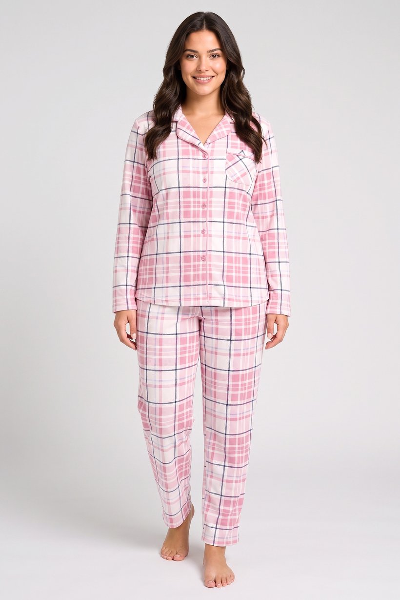 Women Plaid Long Sleeve Top And Pants Sleepwear Set, Multicolor